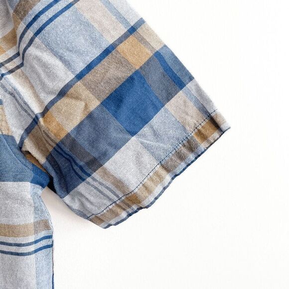 Billabong Mens Short Sleeves Button-Up Plaid Shirt Blue Tan Size Large - Picture 4 of 8